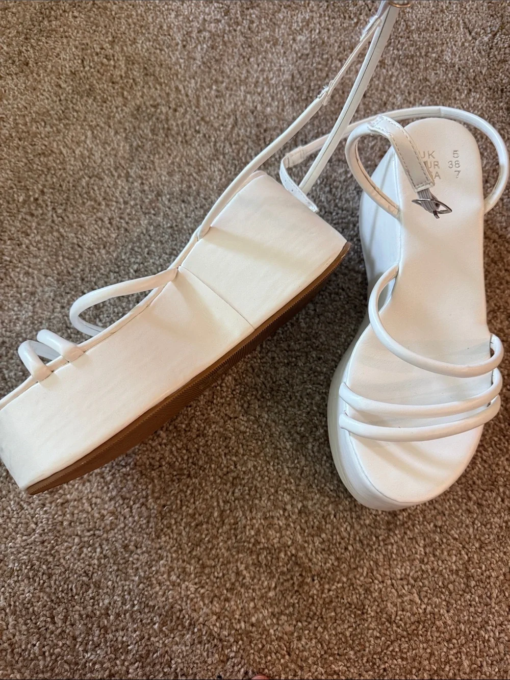 Platform Strappy Ankle‑Buckle Sandals in White